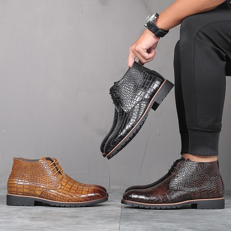 Handmade Crocodile Pattern Leather Winter Boots