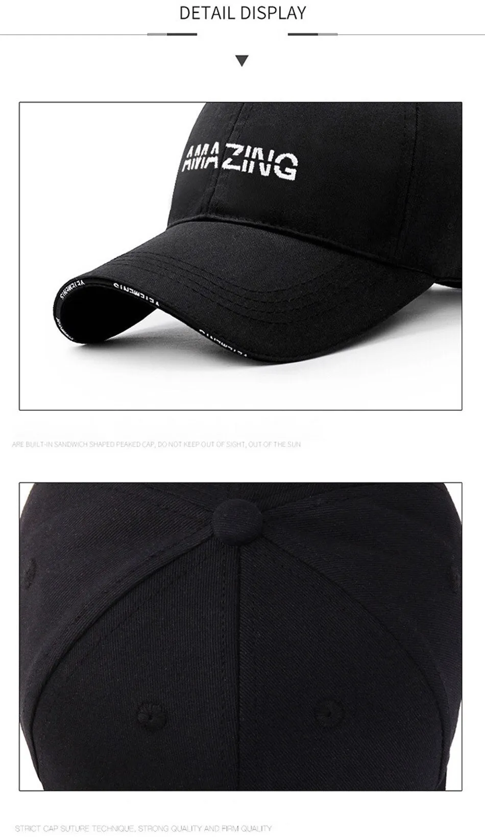 Hip Hop Summer Unisex Black White Simple Letter Embroidered Baseball Cap