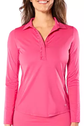 Hot Pink Long Sleeve Ruffle Polo