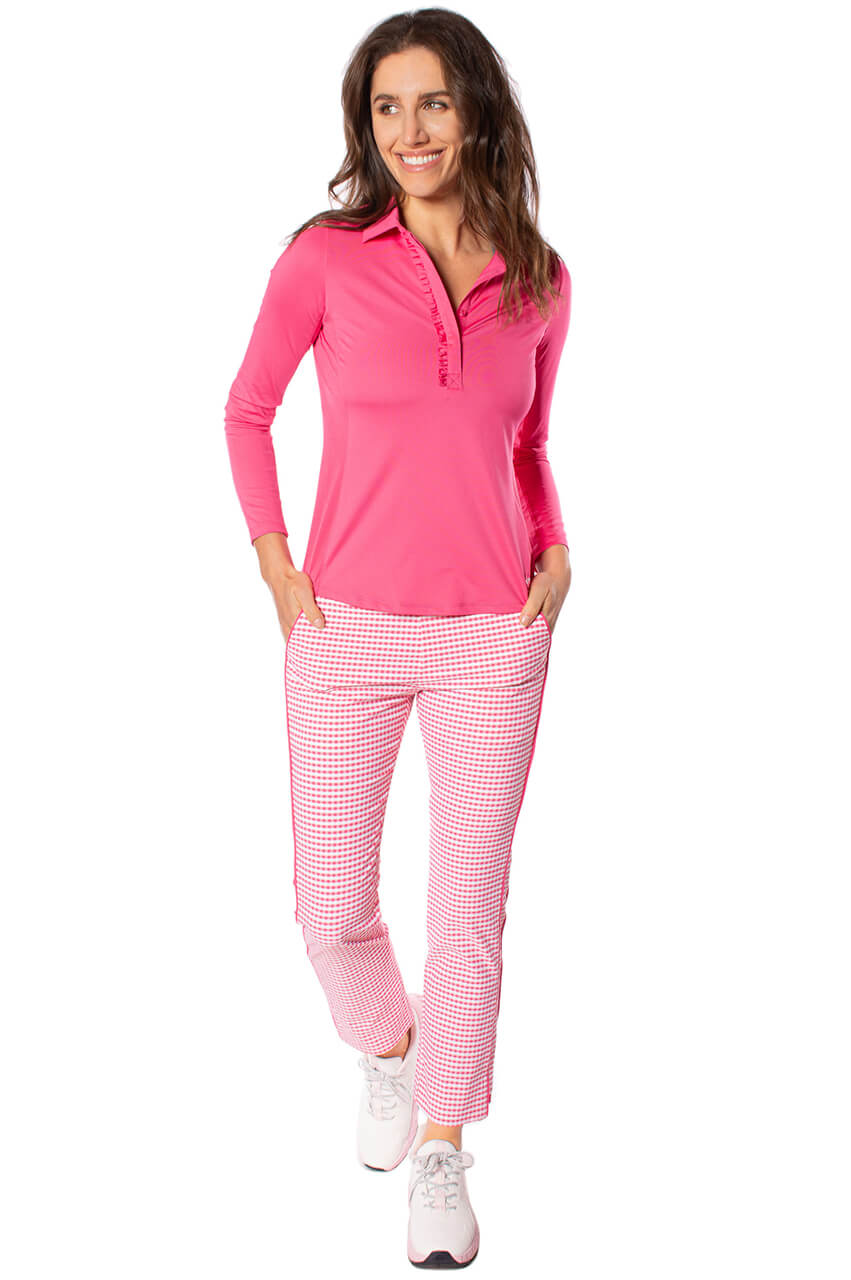 Hot Pink Long Sleeve Ruffle Polo