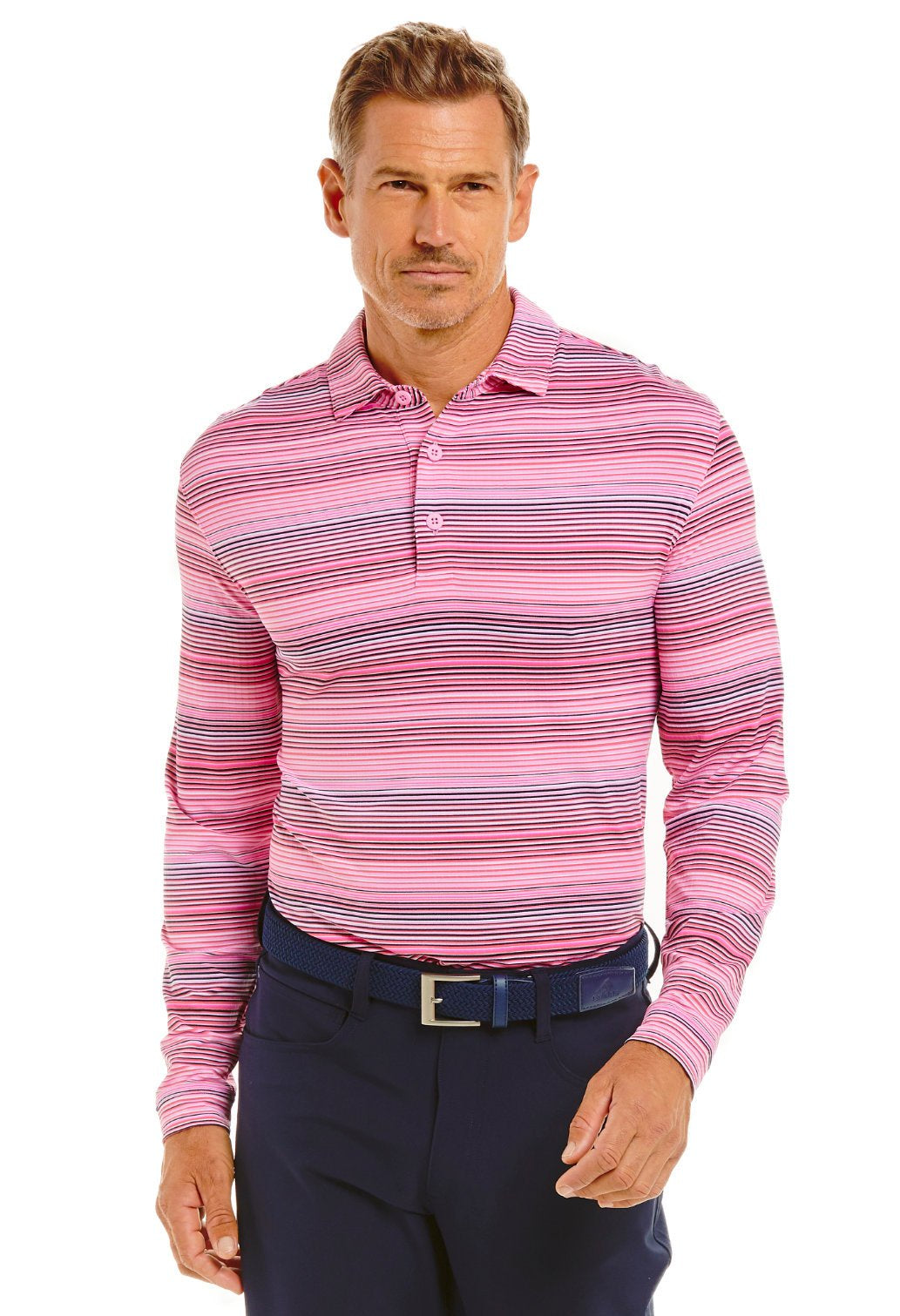 IBKUL Mens Polo Long Sleeve Ombre Watermelon