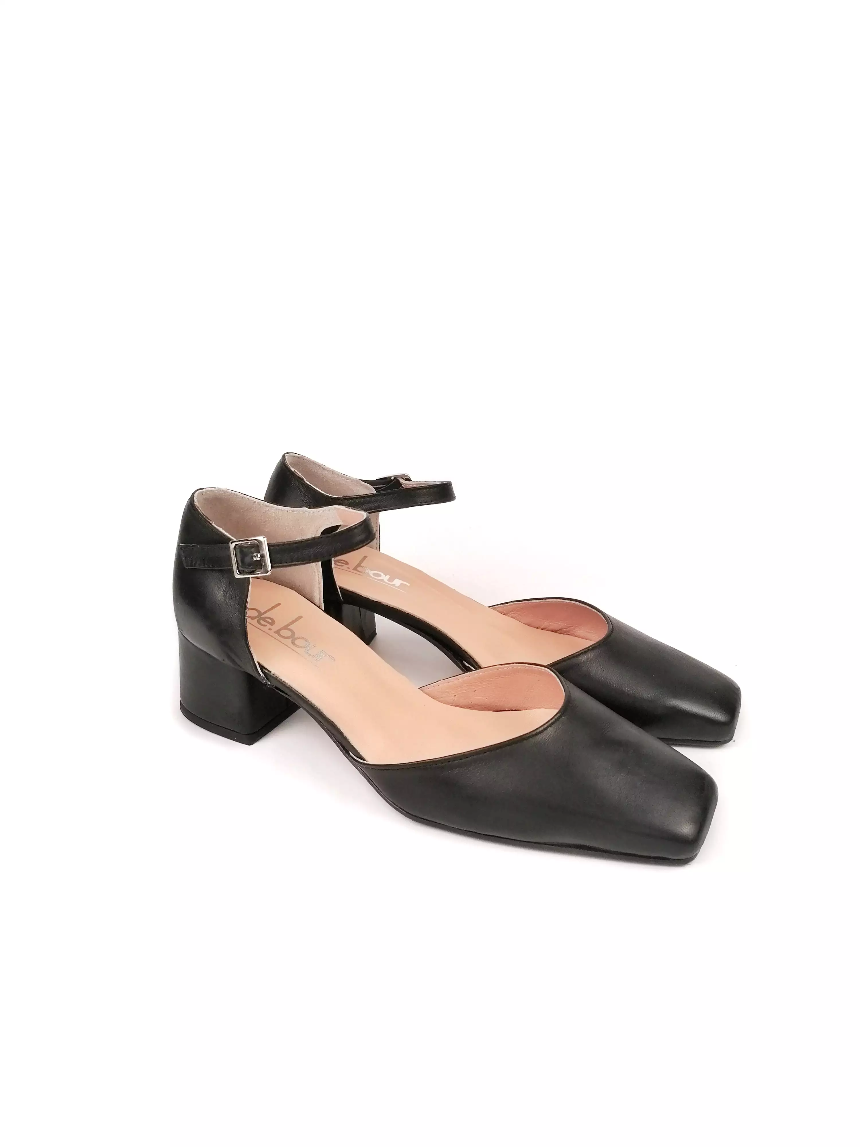 KELLY BLACK LEATHER SQUARE TOE HEELS (5,5C