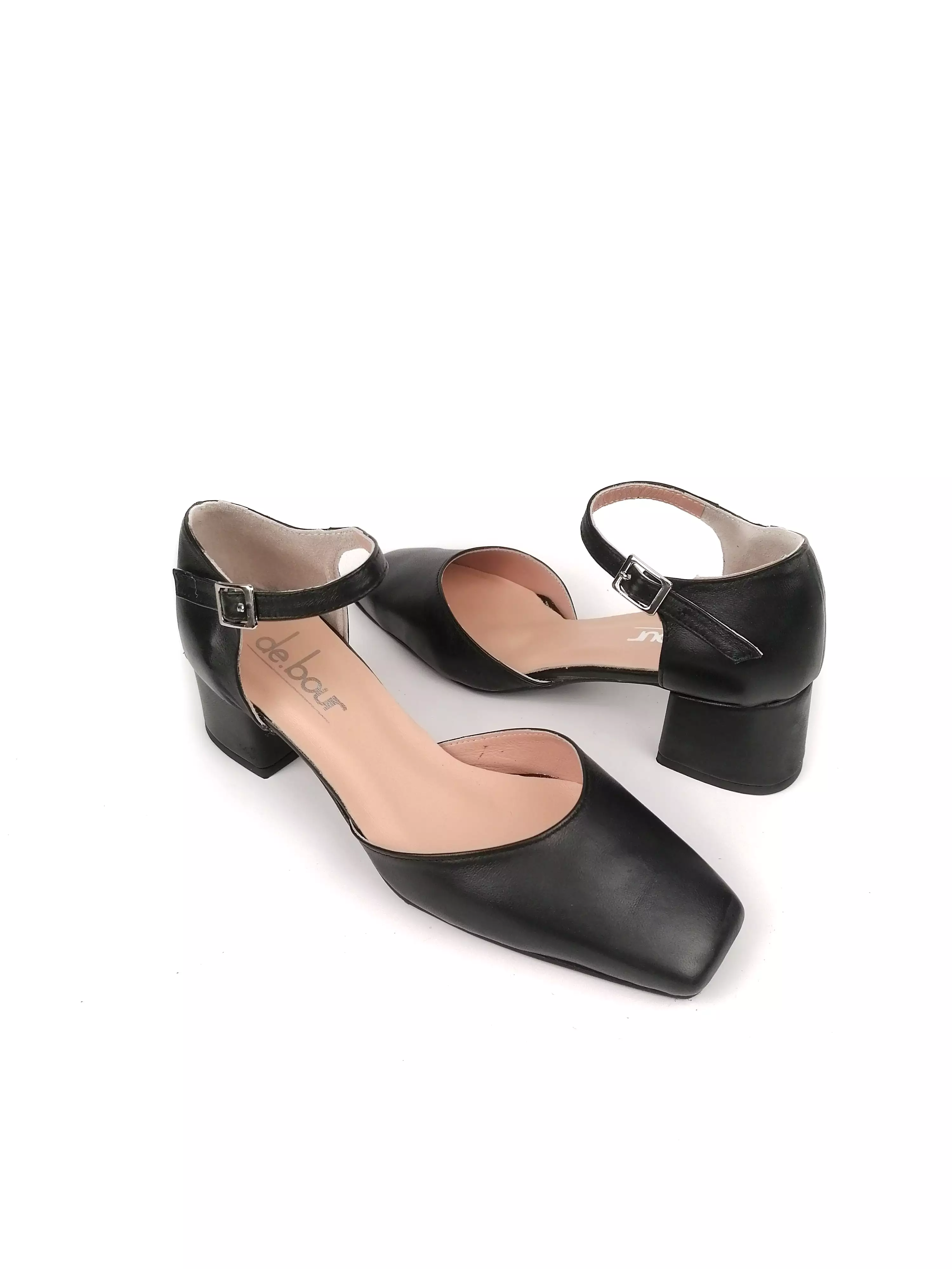 KELLY BLACK LEATHER SQUARE TOE HEELS (5,5C