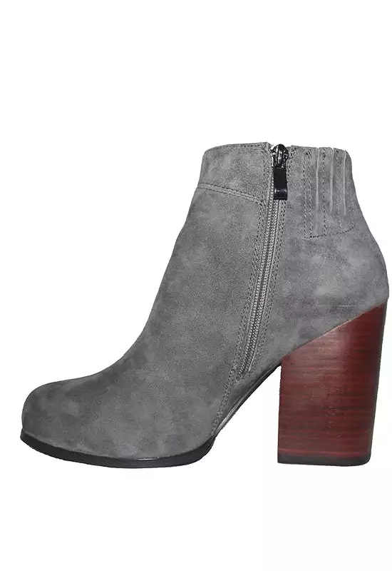 Kixters Chelsea - Grey Suede Side Zip Block Heel Short Boot