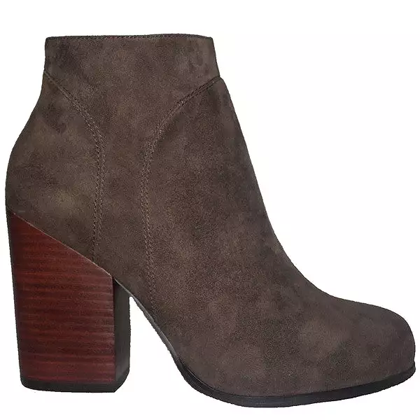 Kixters Chelsea - Taupe Suede Side Zip Block Heel Short Boot