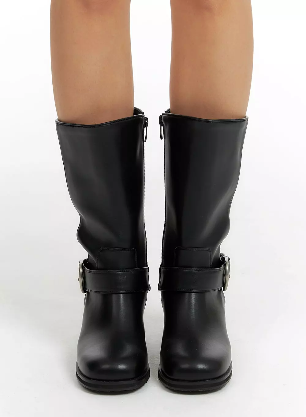 Leather Buckle Biker Boots CF416