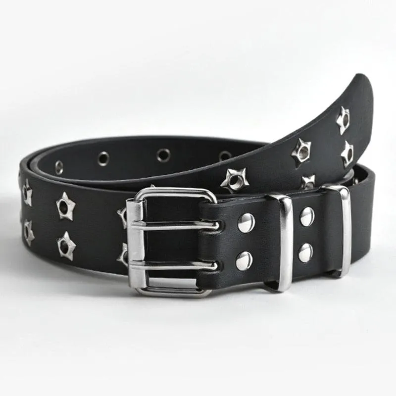 Leather punk bullet belt hollow rivet brand belt personality rock