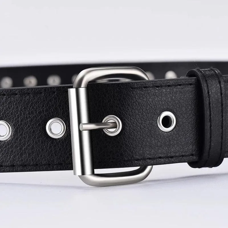 Leather punk bullet belt hollow rivet brand belt personality rock