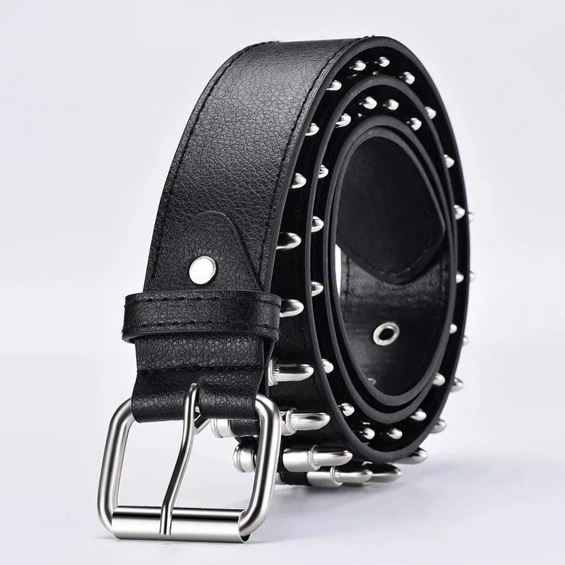 Leather punk bullet belt hollow rivet brand belt personality rock