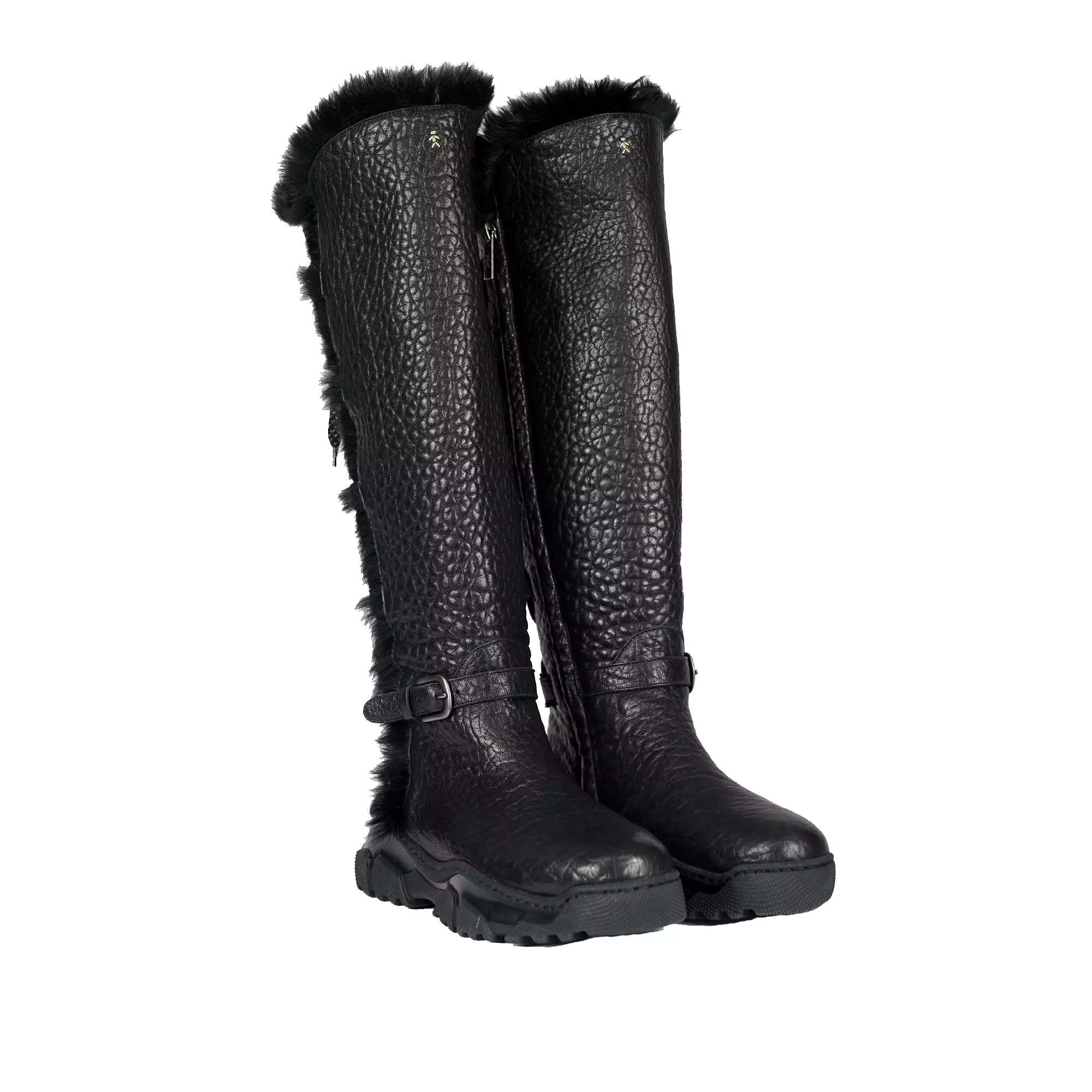 Leather Shearling Knee Boot Black