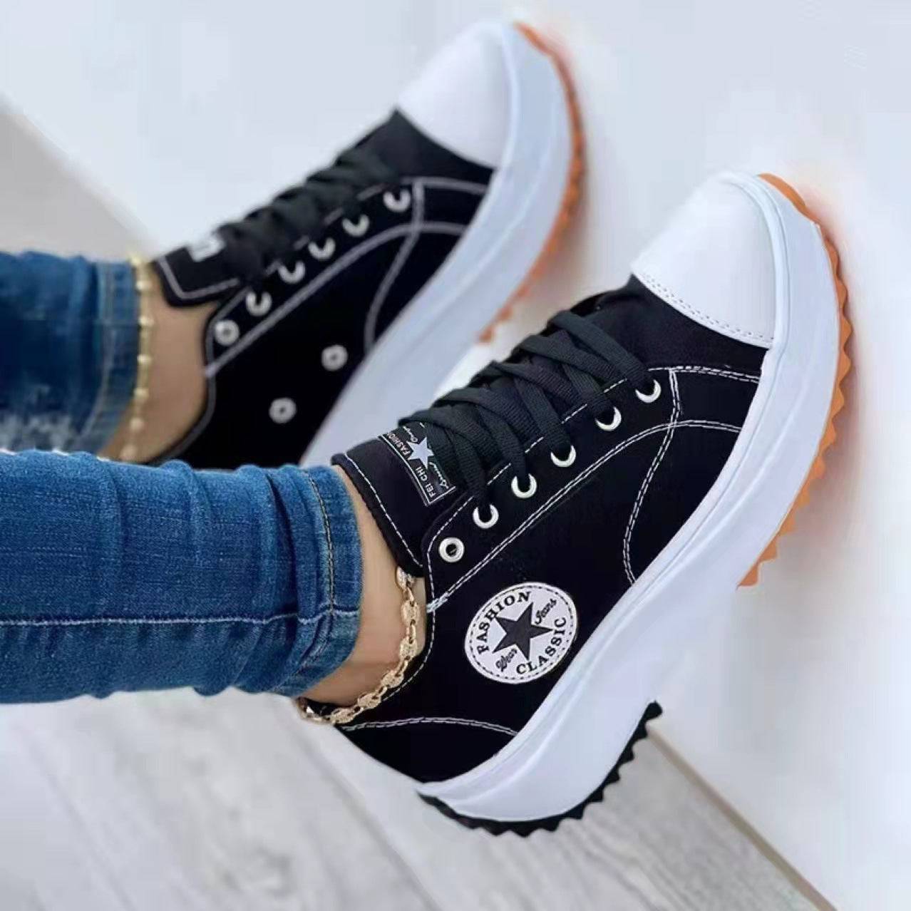 Libiyi round toe lace-up platform arch support canvas shoes