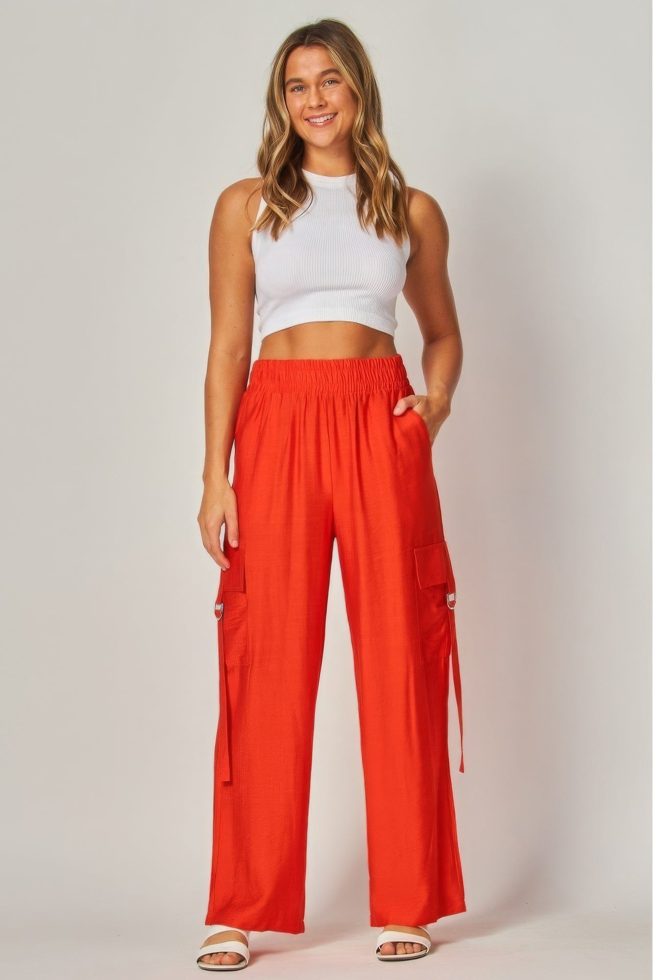 Linen Wide Leg Cargo Pants