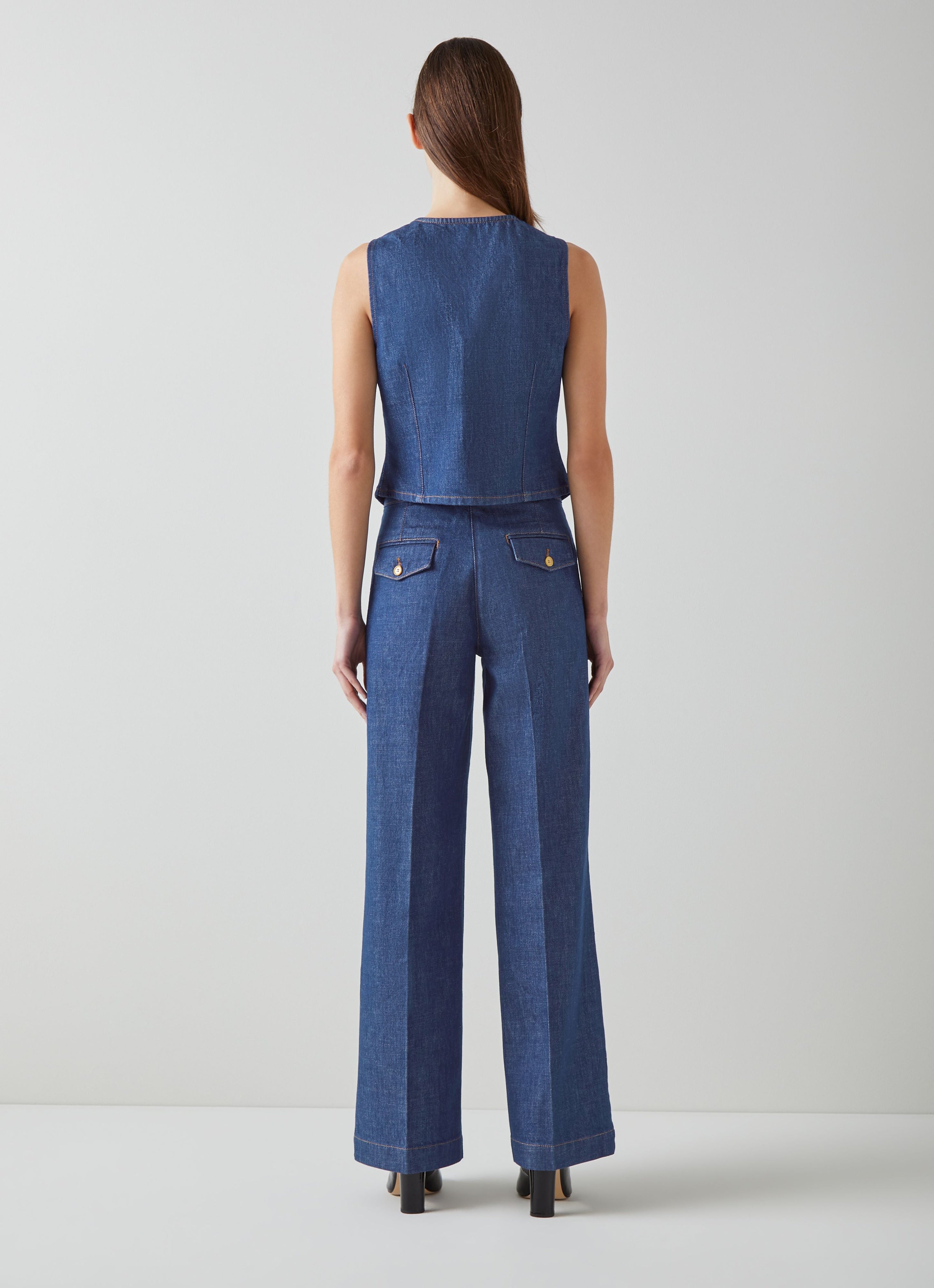 LK Bennett Ami Organic Cotton Denim Wide-Leg Trousers