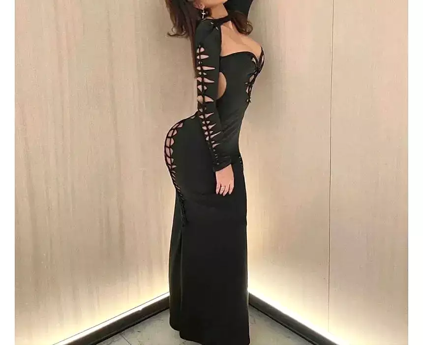 Long-Sleeve Cutout Open-Back Maxi Dress PP23