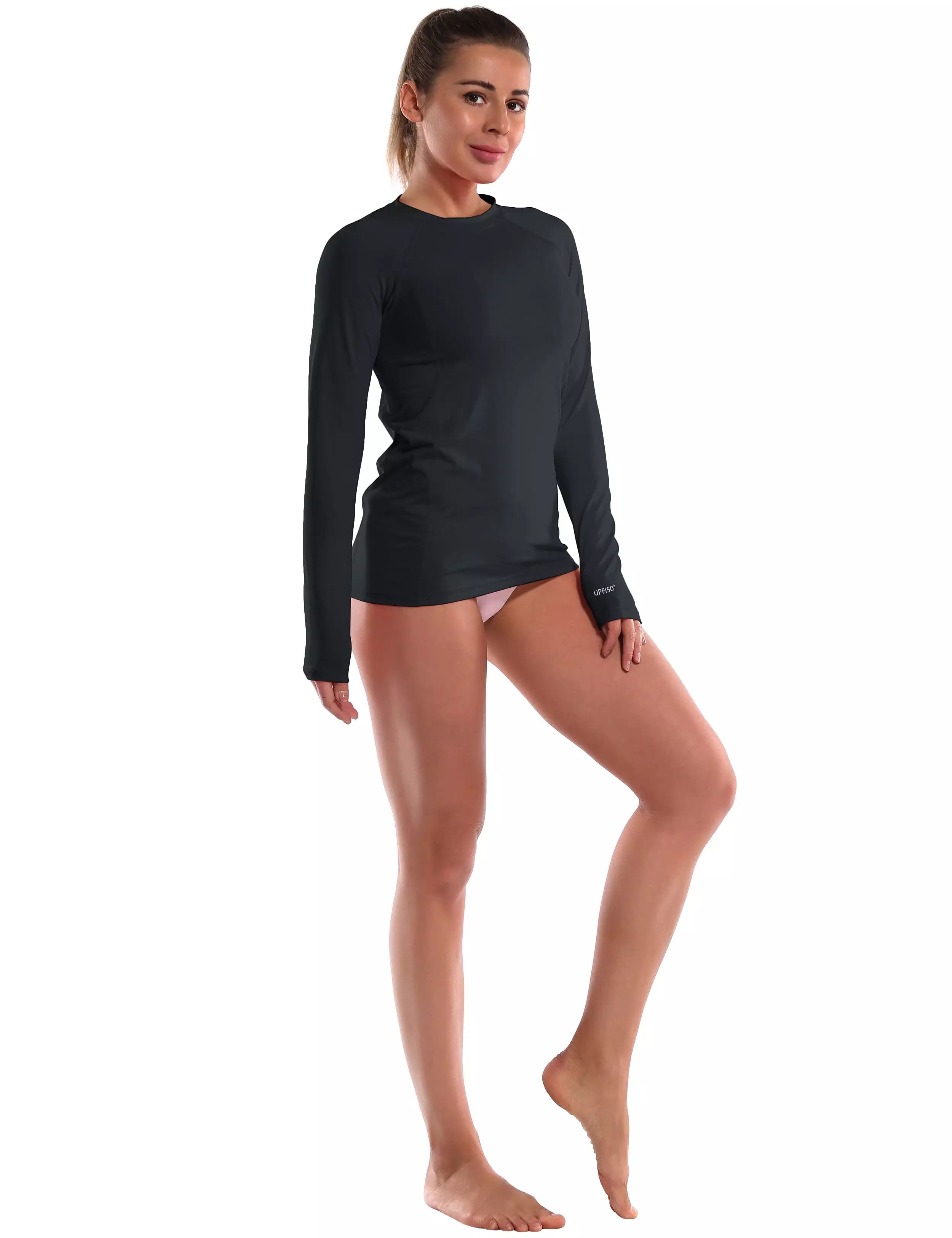 Long Sleeve UPF 50+ Rashguard blackgreen_yogastudio