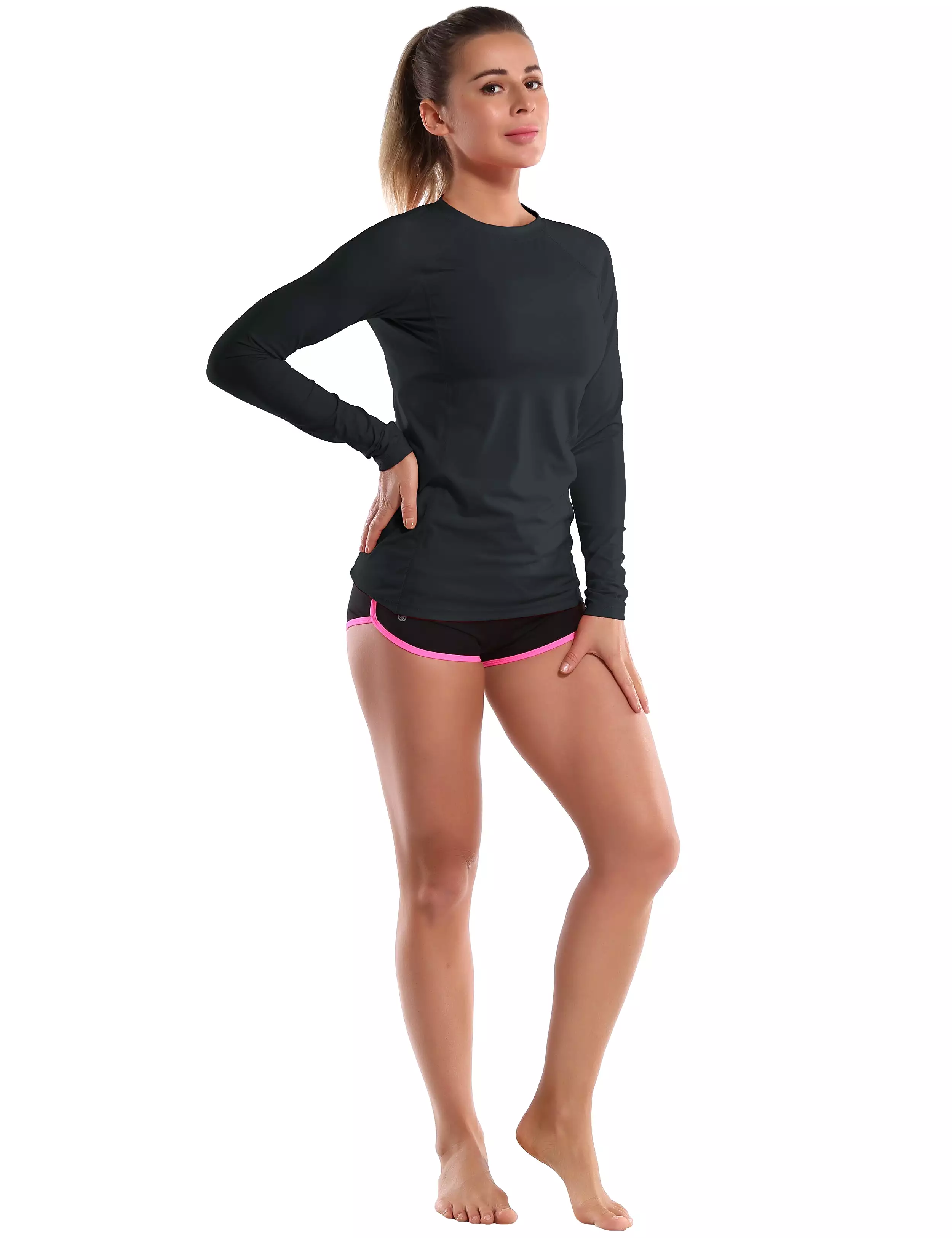 Long Sleeve UPF 50+ Rashguard blackgreen_yogastudio