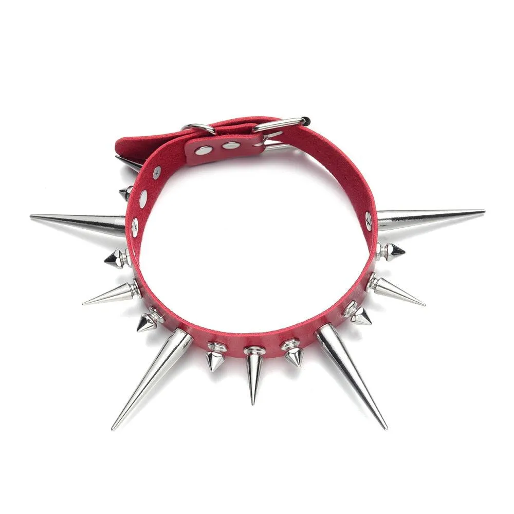 Long Spike Choker Punk Faux Leather Collar