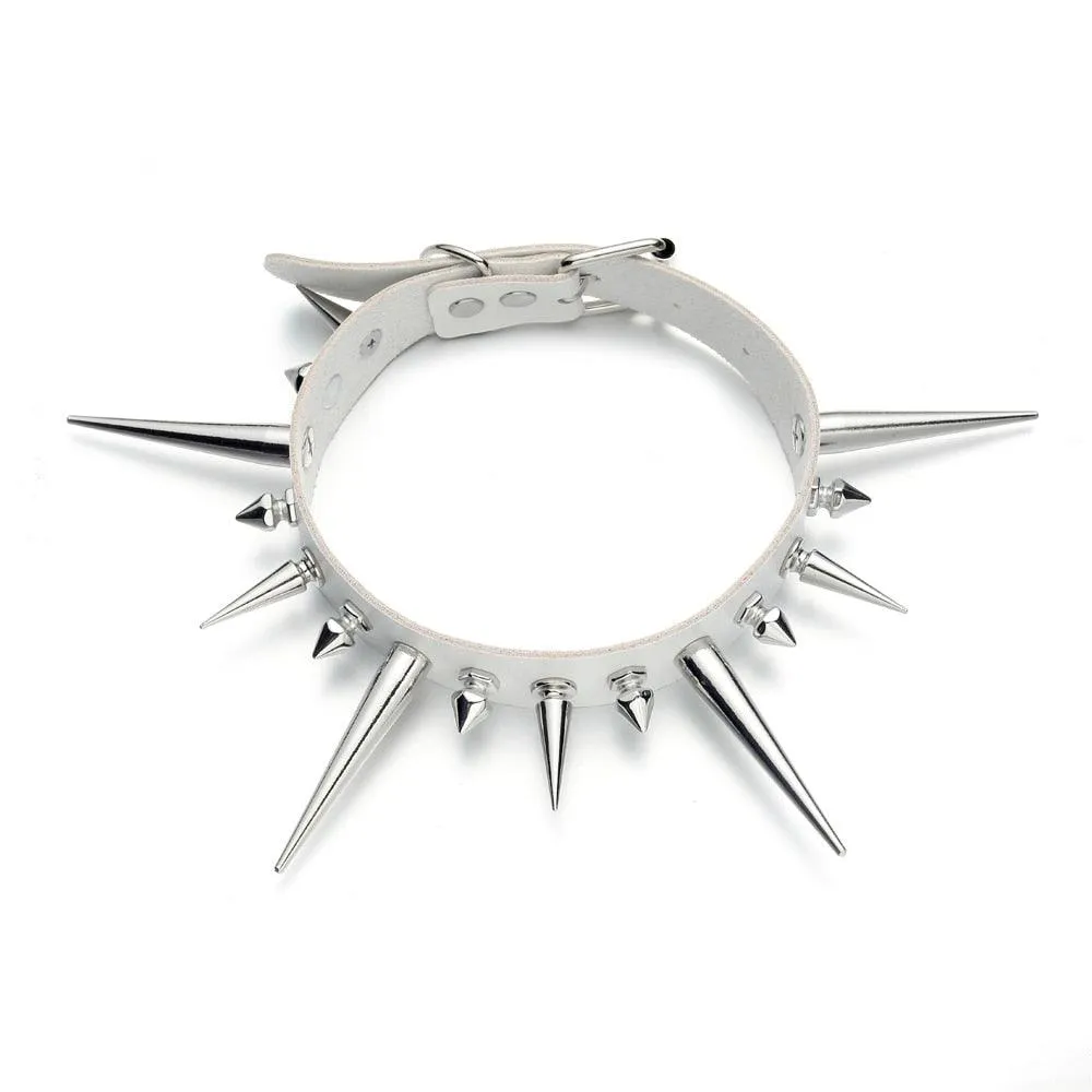 Long Spike Choker Punk Faux Leather Collar