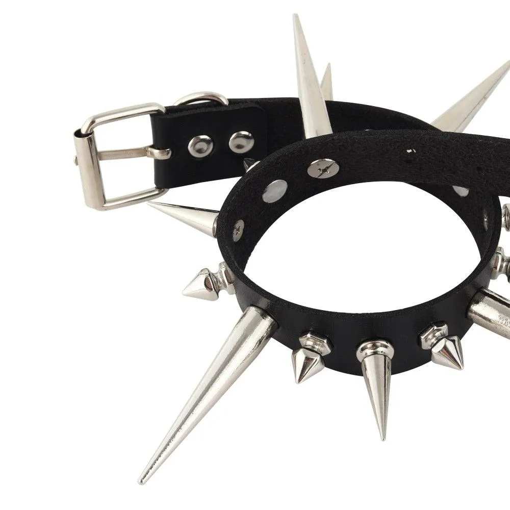 Long Spike Choker Punk Faux Leather Collar