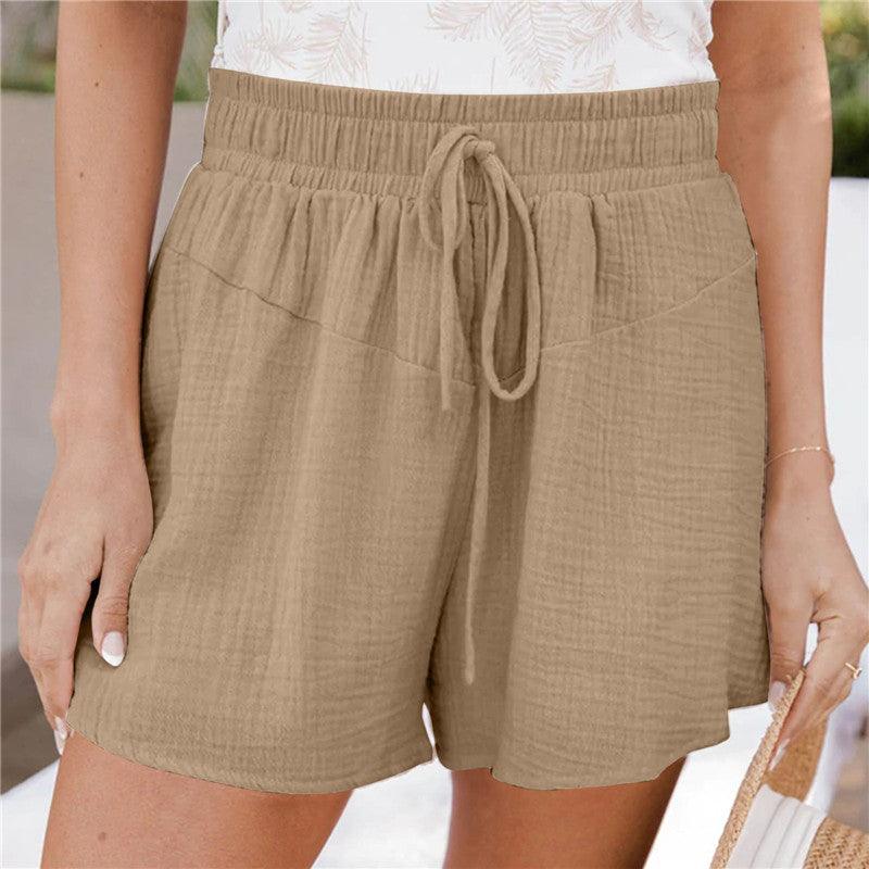 Loose Double Wrinkled Casual Shorts Wide Leg Pants