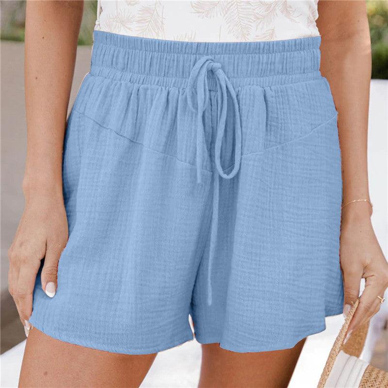 Loose Double Wrinkled Casual Shorts Wide Leg Pants