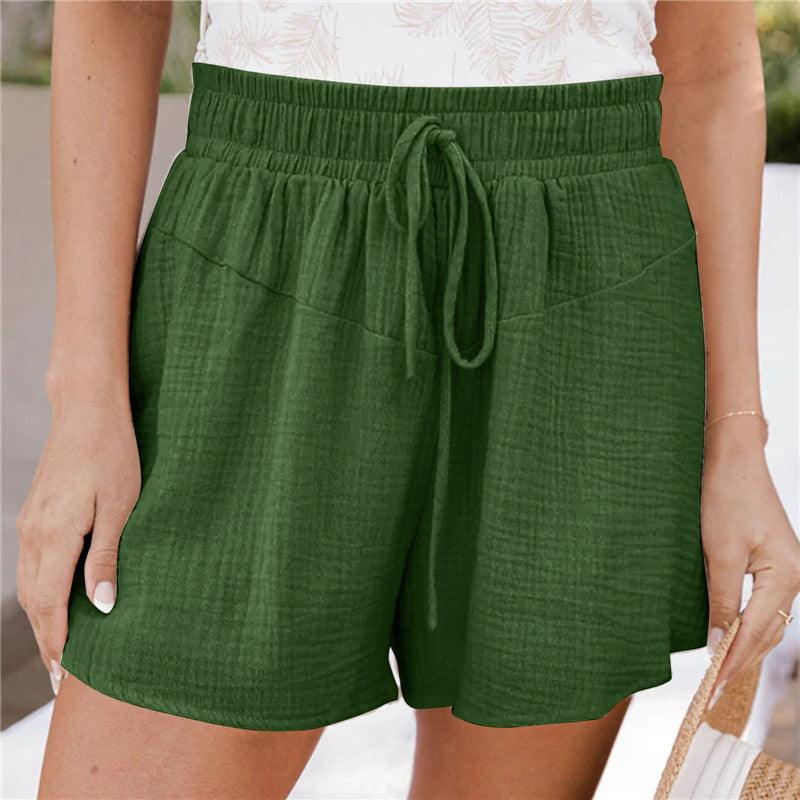 Loose Double Wrinkled Casual Shorts Wide Leg Pants