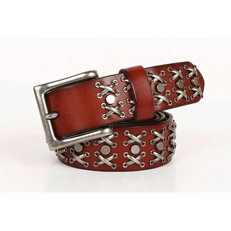 Men and Women Handmade Vintage Genuine Leather Hollow Out Belts