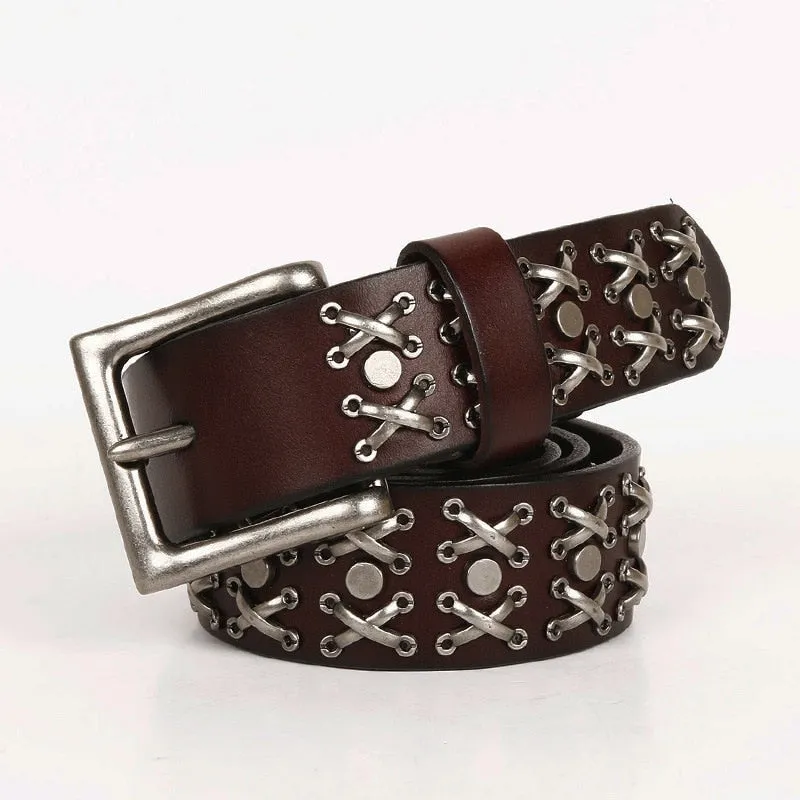 Men and Women Handmade Vintage Genuine Leather Hollow Out Belts