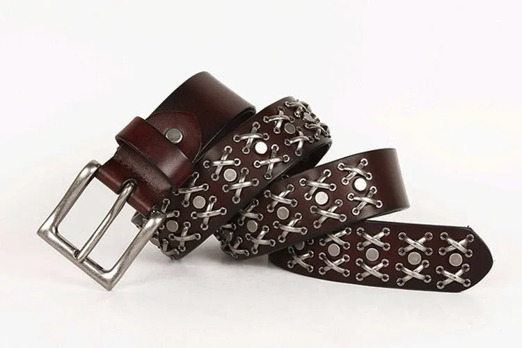 Men and Women Handmade Vintage Genuine Leather Hollow Out Belts