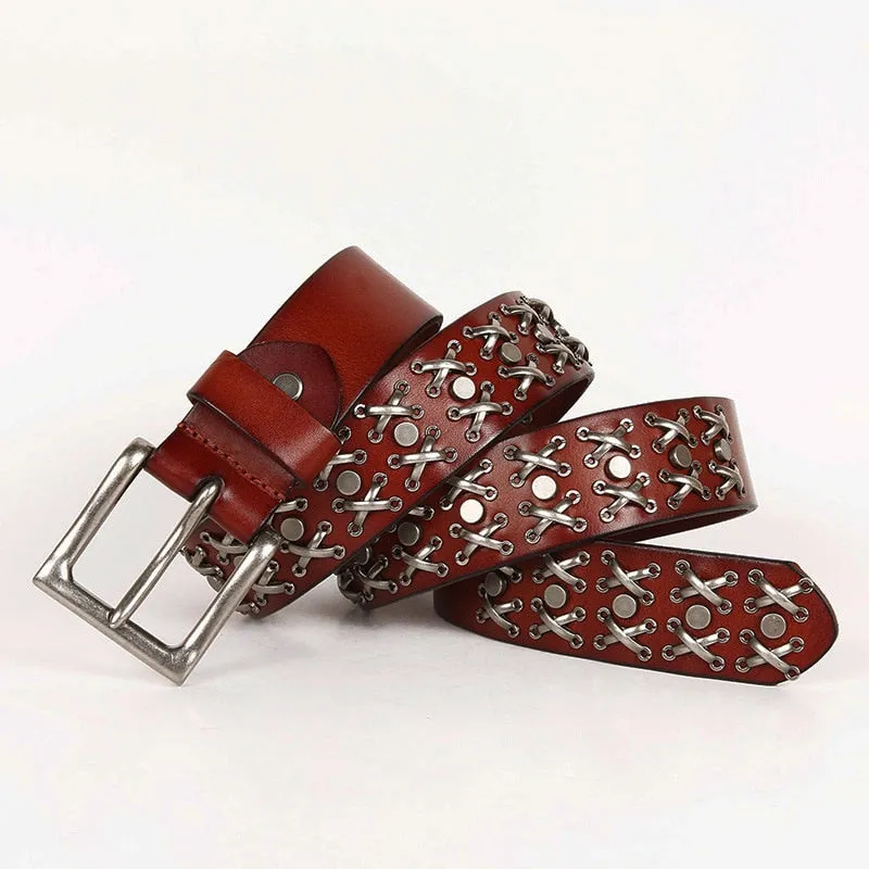 Men and Women Handmade Vintage Genuine Leather Hollow Out Belts