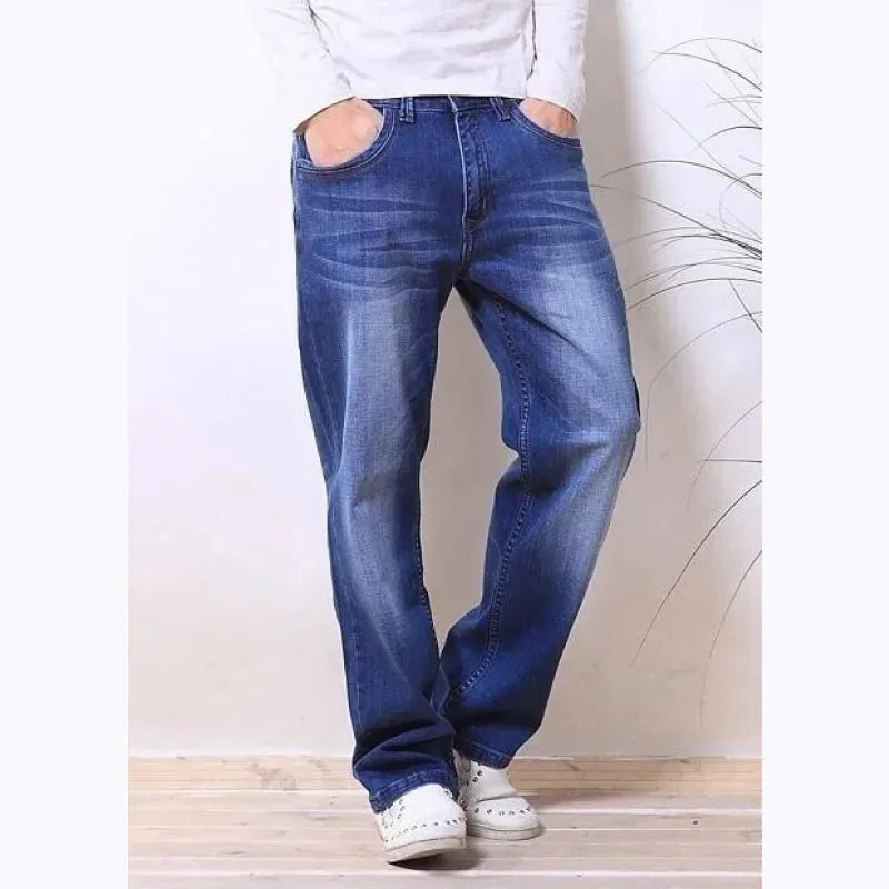 Men's Leisure Style Cotton Long Loose Straight Jeans Trousers