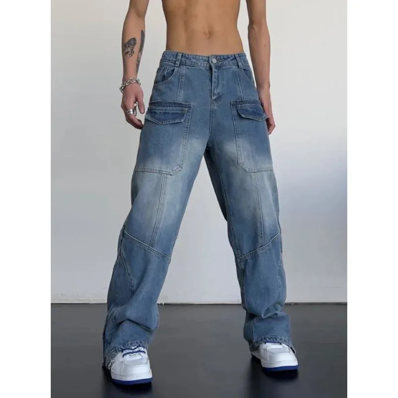 Men's Summer Retro Casual Mid-Waist Denim Straight Leg Trousers