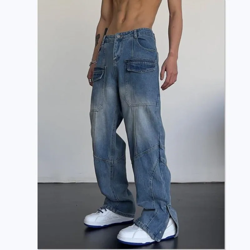 Men's Summer Retro Casual Mid-Waist Denim Straight Leg Trousers