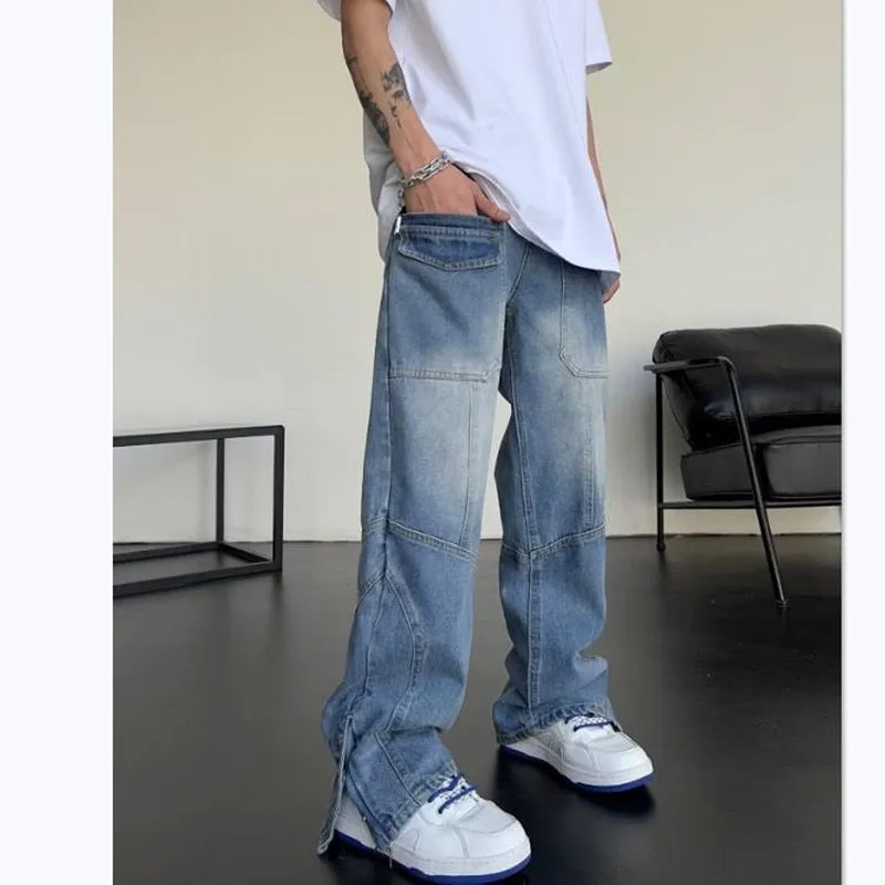 Men's Summer Retro Casual Mid-Waist Denim Straight Leg Trousers