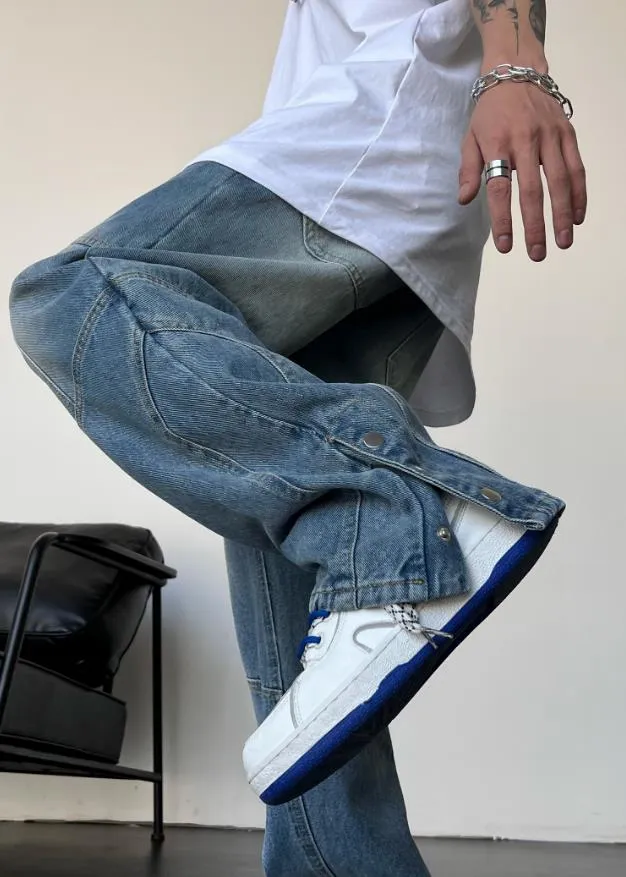 Men's Summer Retro Casual Mid-Waist Denim Straight Leg Trousers