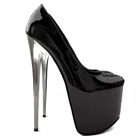 Metallic Heel Black Gloss High Heel Pumps