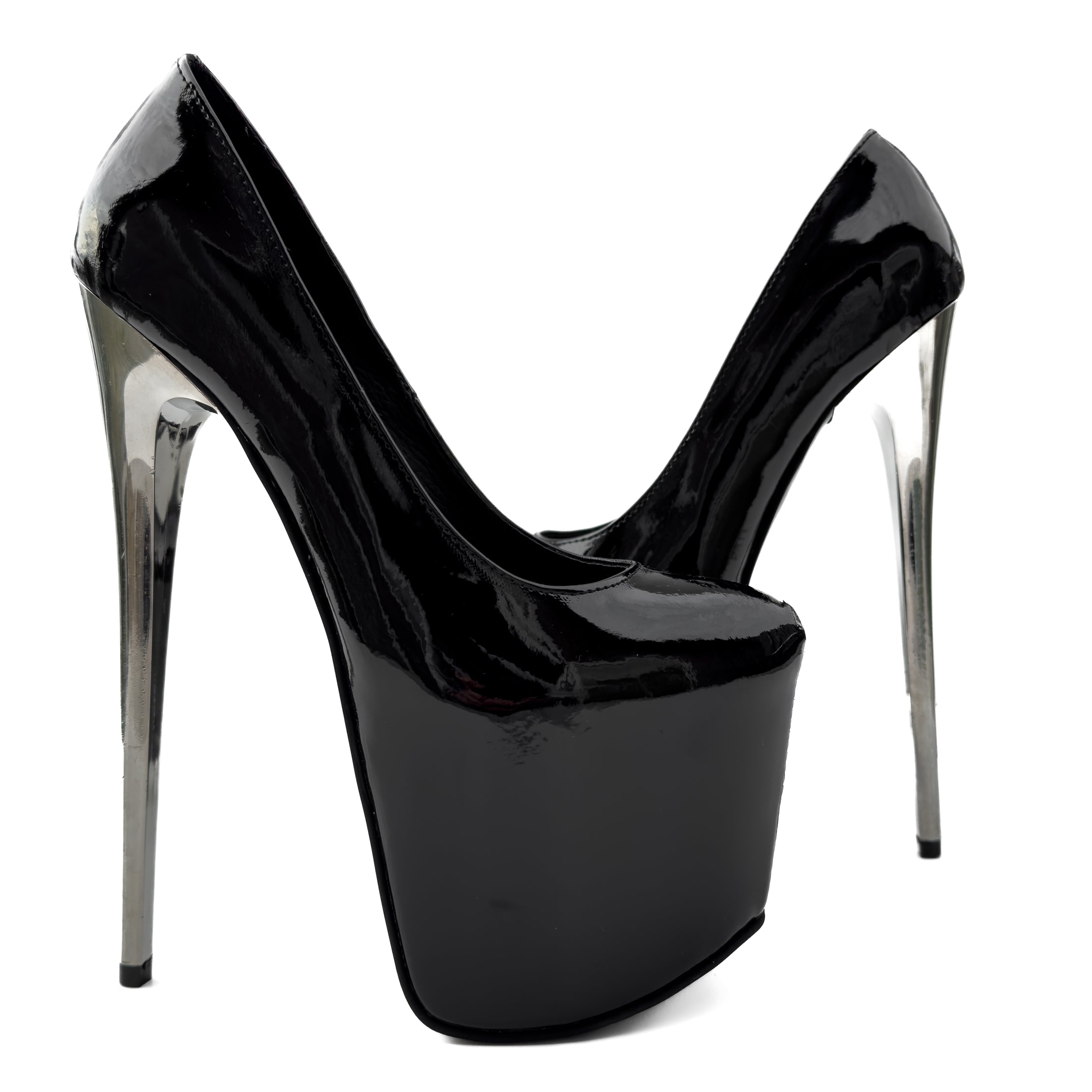 Metallic Heel Black Gloss High Heel Pumps