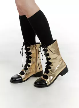 Metallic Patchy Lace-Up Chelsea Boots OM426