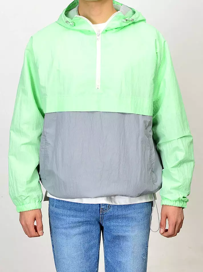 Mint Color Block Hooded Windreaker Jackets For Mens Hiphop Streetwear