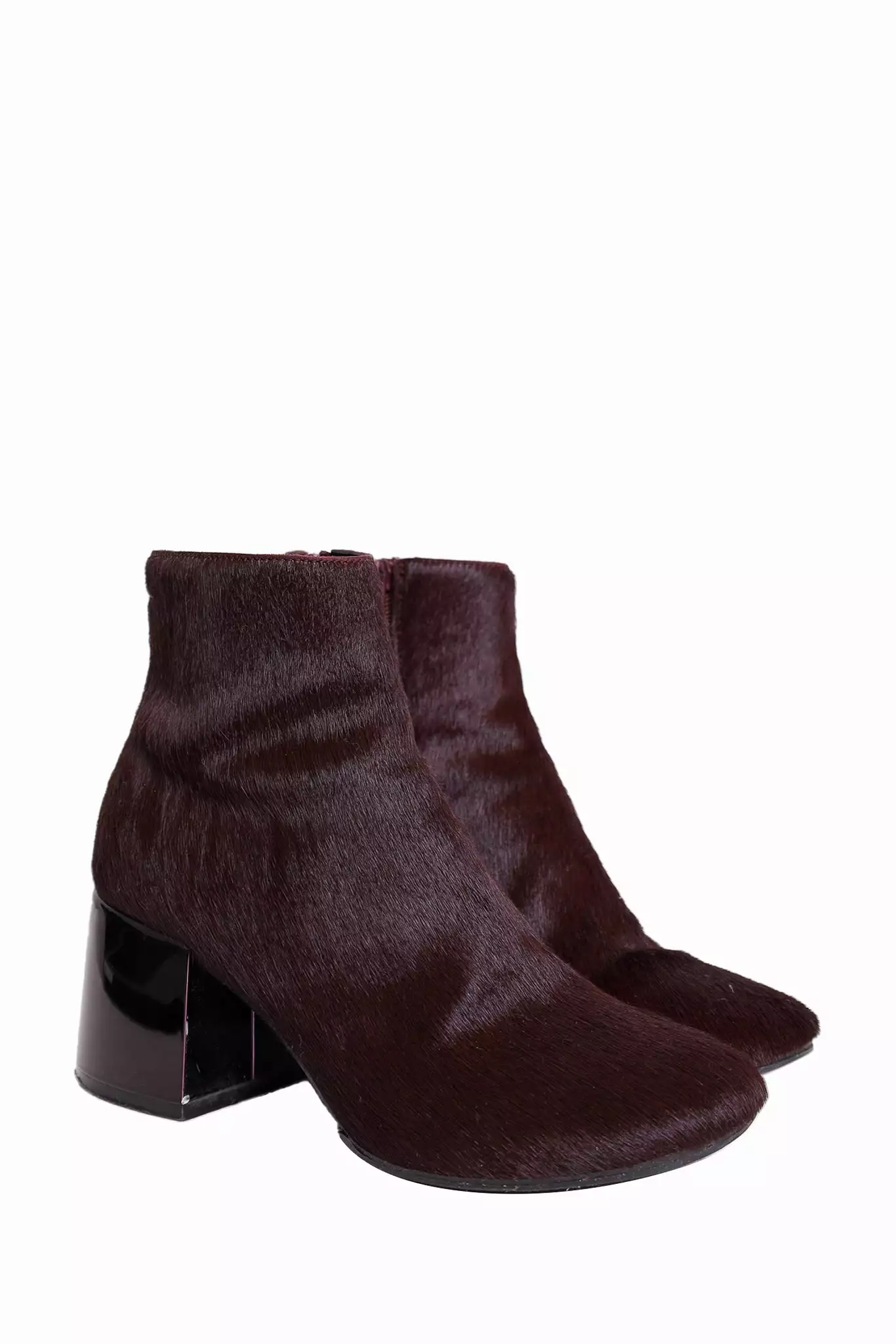 MM6 Maison Margiela Burgundy Pony Hair Ankle Boots Size 39.5