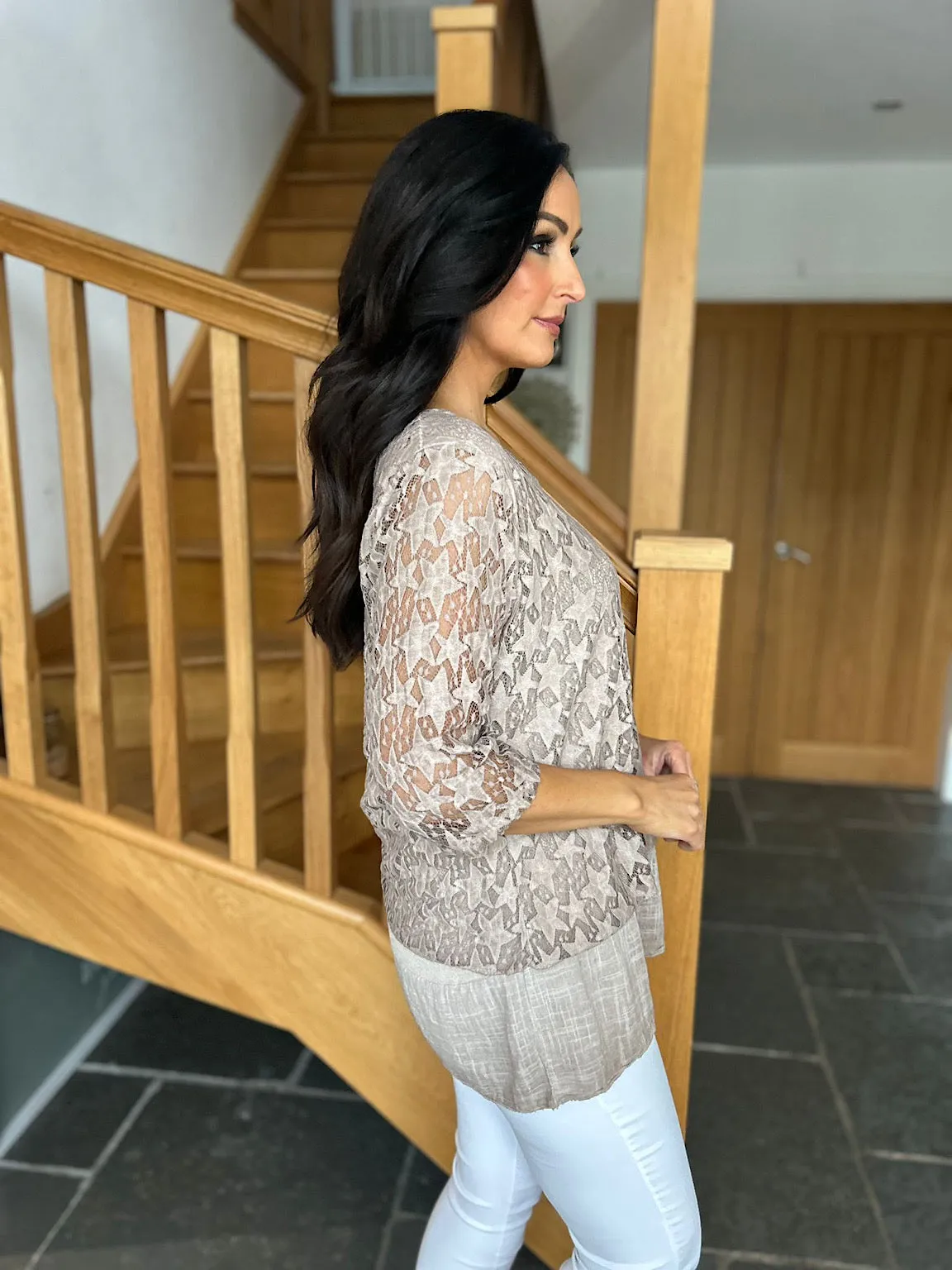 Mocha Multi Star Layered Lace Top Sarah