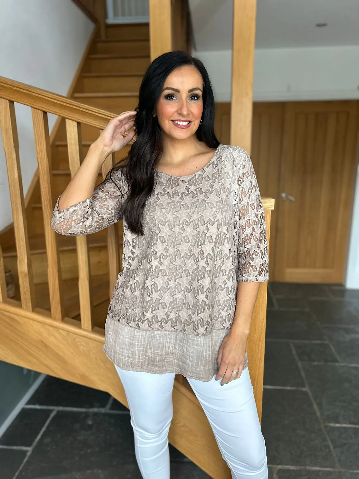 Mocha Multi Star Layered Lace Top Sarah