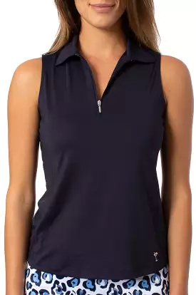 Navy Sleeveless Zip Polo