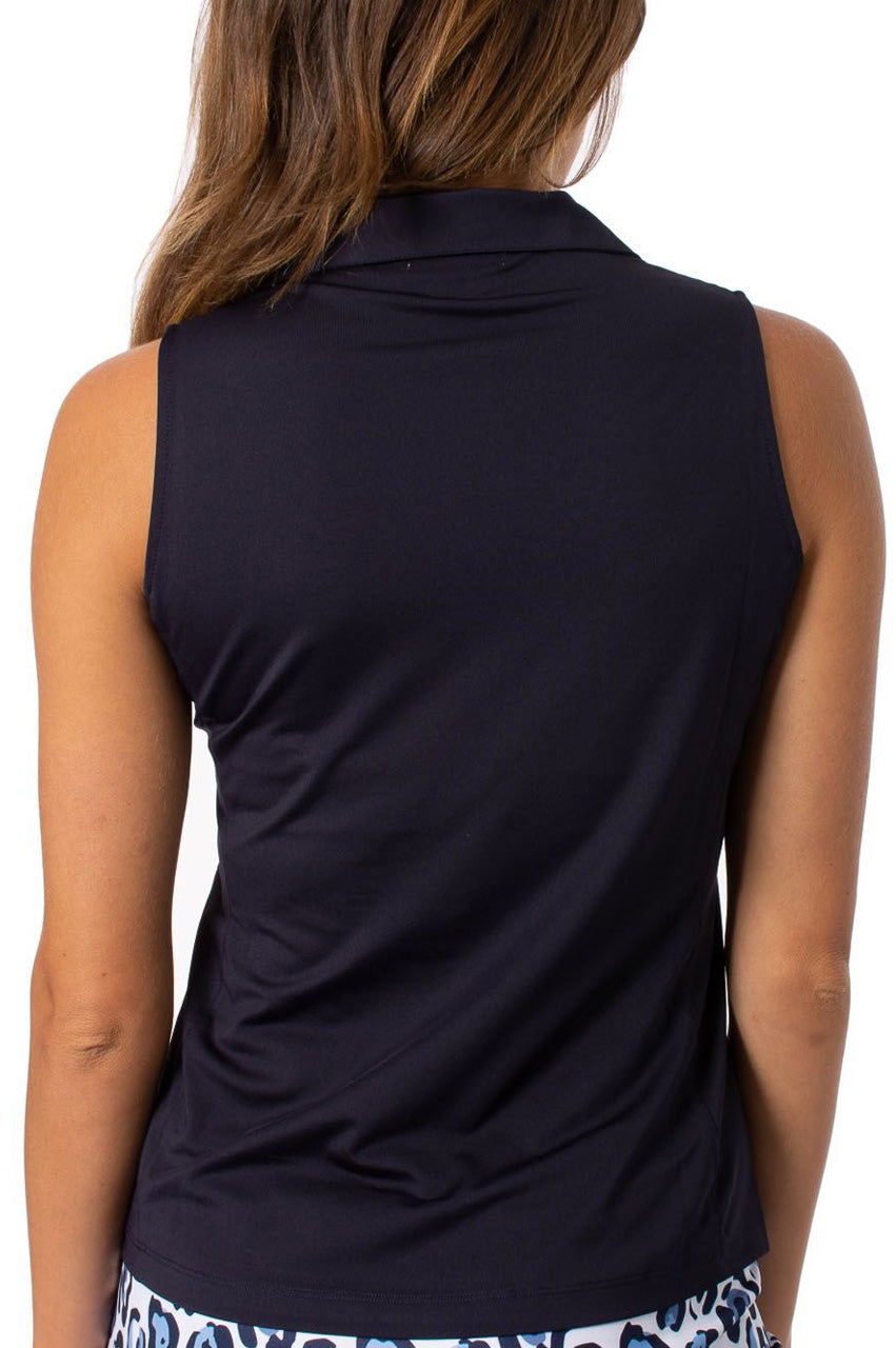 Navy Sleeveless Zip Polo