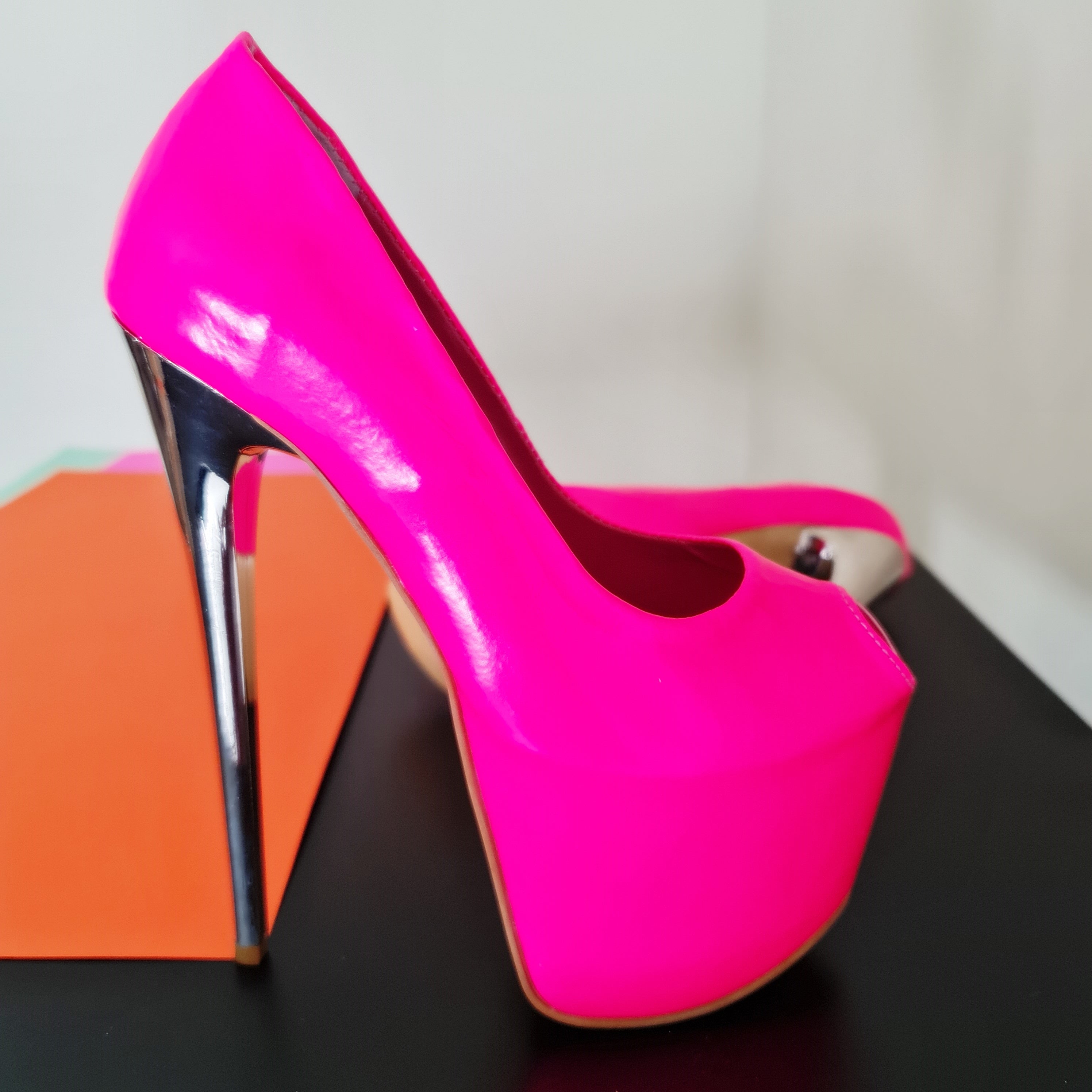 Neon Pink Fishmouth Metallic High Heel Pumps