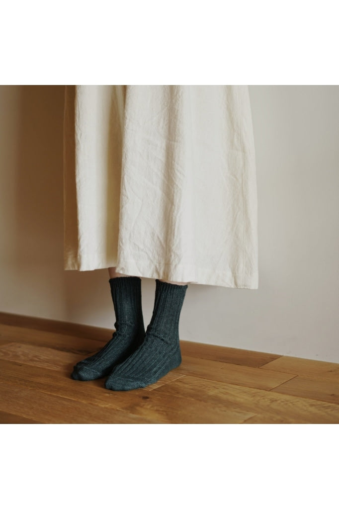 Nishiguchi Kutsushita - Praha Linen Ribbed Sock - Off White