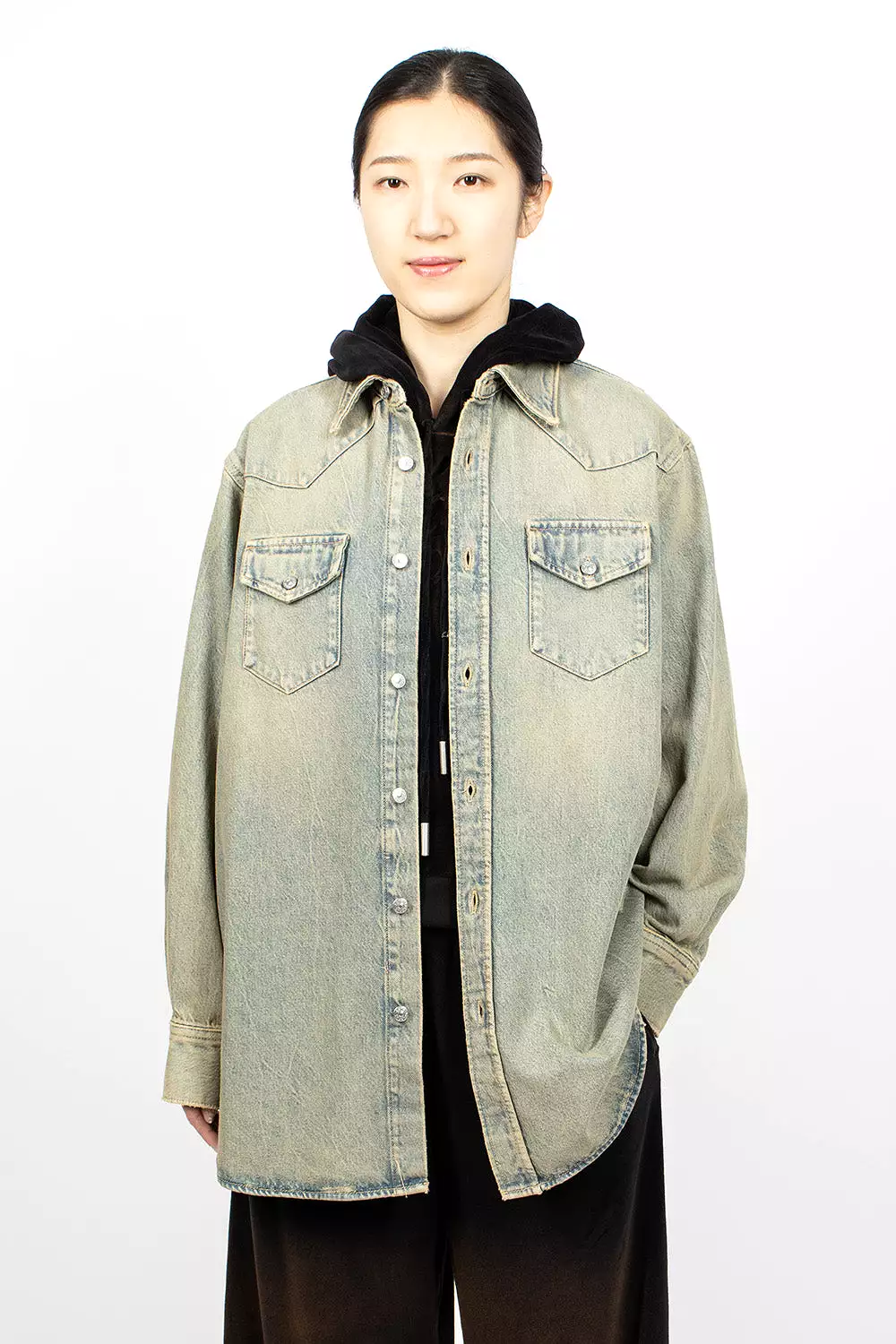 Oversized Denim Shirt Blue/Beige