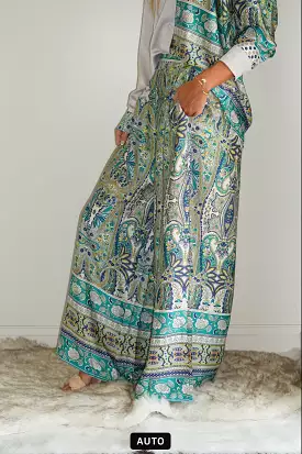 Paisley Satin Print Wide Leg Pants