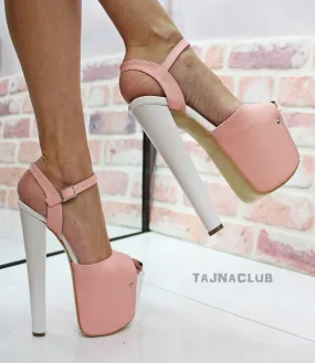 Pale Pink Peep toe Ankle Strap Platform High Heels