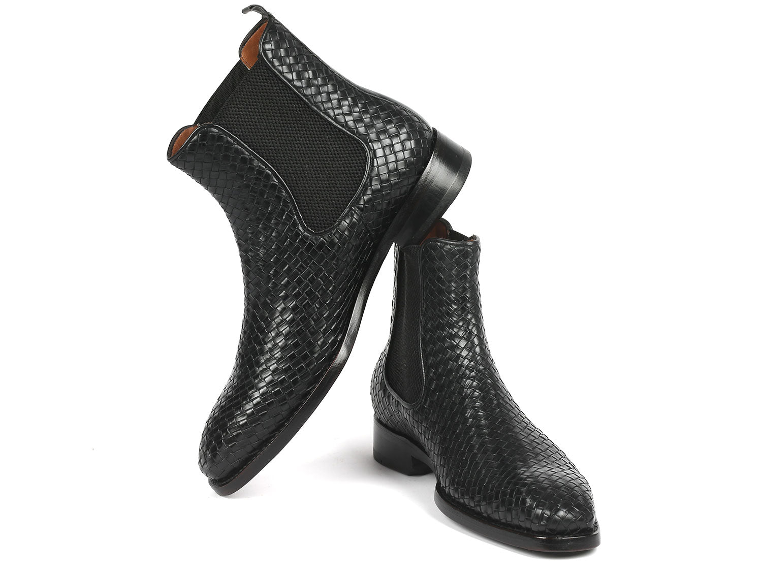 Paul Parkman Black Woven Leather Chelsea Boots - 92WN87-BLK